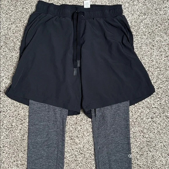 ALO Yoga Charcoal and Black Athletic Shorts with Leggings